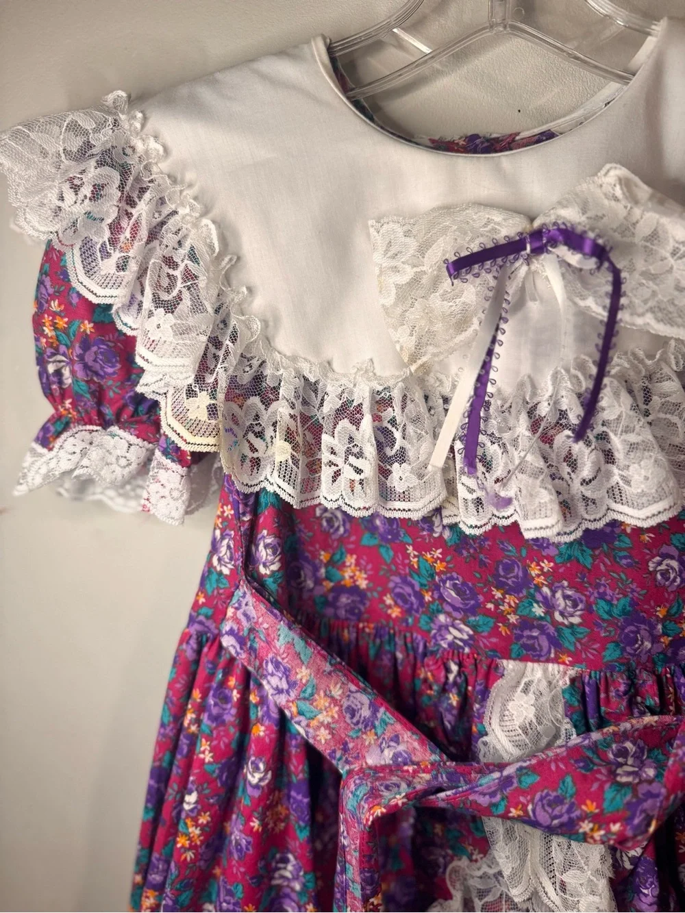Girls Dolls&darlings Purple Floral Lace-Trim Dress